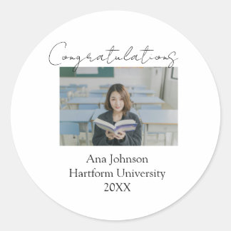 Pegatina Redonda Congratulations photo graduate name university yea