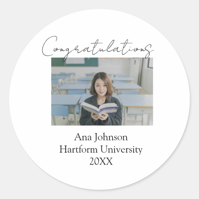 Pegatina Redonda Congratulations photo graduate name university yea (Anverso)