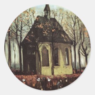 Pegatina Redonda Congregación en Church, Nuenen de Vincent van Gogh