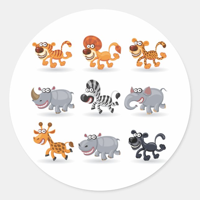Pegatina Redonda conjunto de animales personalizados 1 (Anverso)