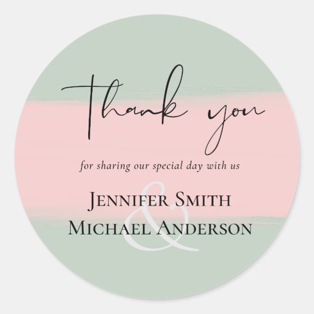 Pegatina Redonda Conjunto de boda con letra script rosa sálvia abst (Anverso)