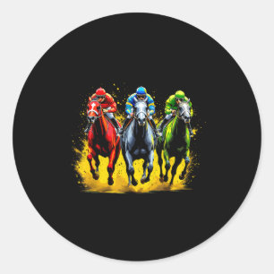 Pegatina Redonda Conjunto de carreras de caballos escena de carrera
