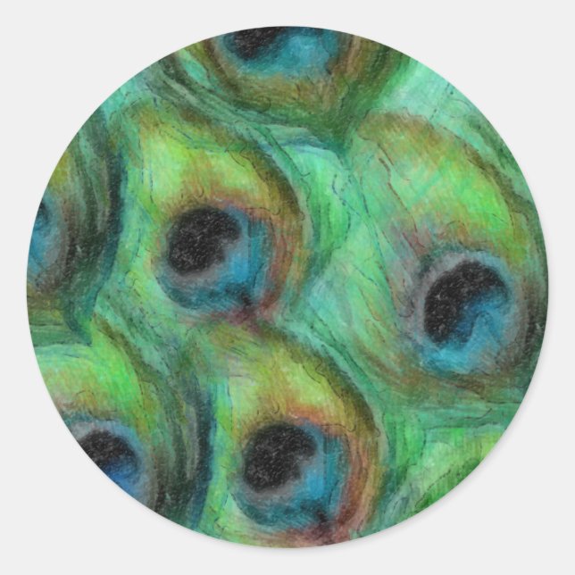 Pegatina Redonda Conjunto de fantasías de pavo real 1114 (Anverso)