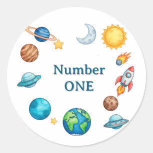 Pegatina Redonda Conjunto de ilustraciones del círculo espacial con