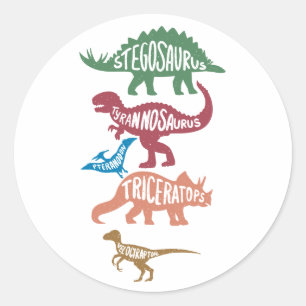Pegatina Redonda Conjunto de siluetas de diferentes dinosaurios
