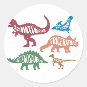 Pegatina Redonda Conjunto de siluetas de diferentes dinosaurios