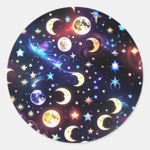 Pegatina Redonda Conjunto de Stickers Lunar Opalo Piedra Lunar Míst