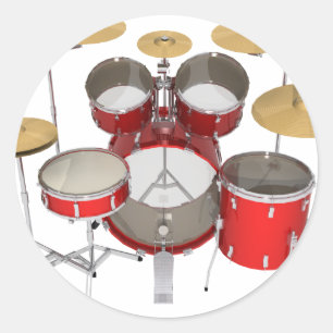Pegatina Redonda Conjunto de tambores rojo: