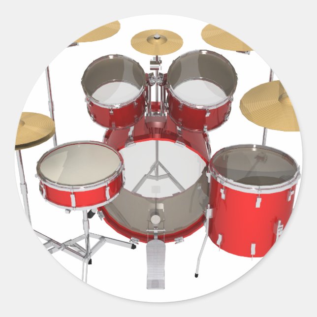 Pegatina Redonda Conjunto de tambores rojo: (Anverso)