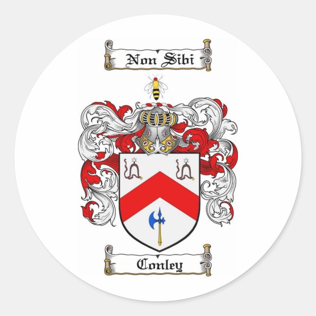 PEGATINA REDONDA CONLEY FAMILY CREST - RECUBRIMIENTO DE ARMAS (Anverso)