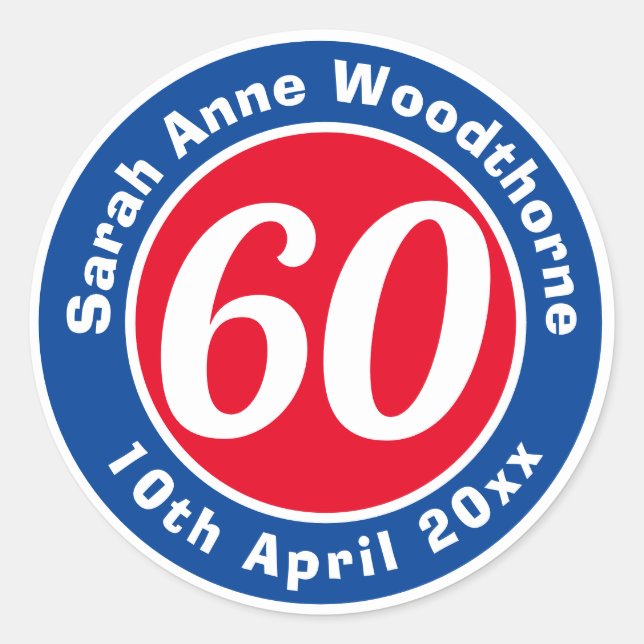 Pegatina Redonda Conmemoración de cumpleaños con nombre, edad y fec (Anverso)