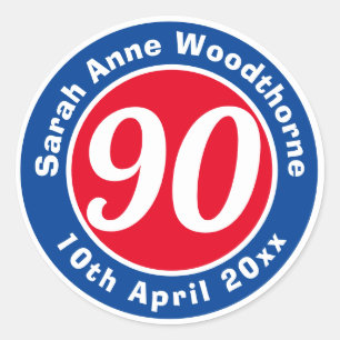 Pegatina Redonda Conmemoración de cumpleaños con nombre, edad y fec