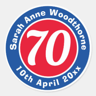 Pegatina Redonda Conmemoración de cumpleaños con nombre, edad y fec