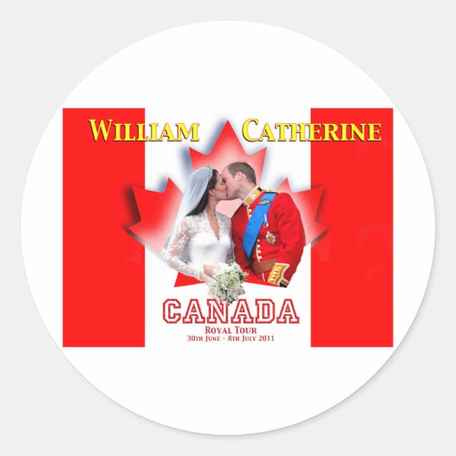 Pegatina Redonda Conmemoración de la Gira Real de William & Catheri (Anverso)