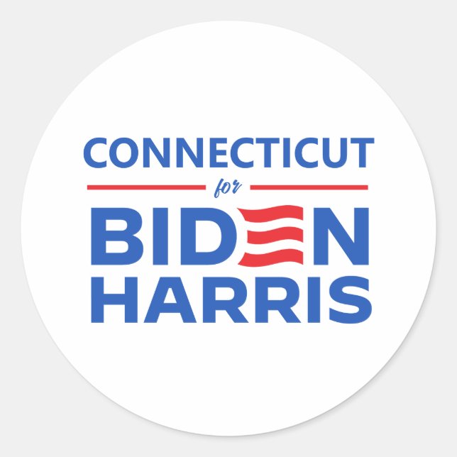 Pegatina Redonda Connecticut para Biden Harris (Anverso)