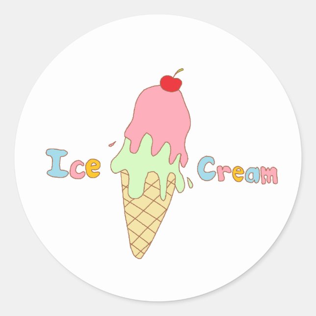 Pegatina Redonda Cono de crema de hielo de fresa (Anverso)