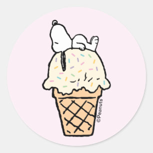 Pegatina Redonda Cono de helado con chispas de Snoopy