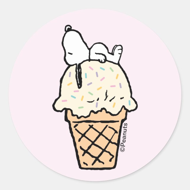 Pegatina Redonda Cono de helado con chispas de Snoopy (Anverso)