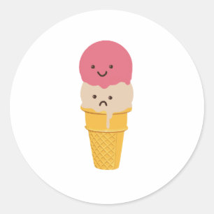 Pegatina Redonda Cono de helado feliz y triste