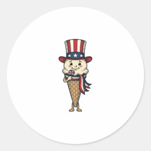 Pegatina Redonda Cono de helado patriótico diseño de grabado vintag