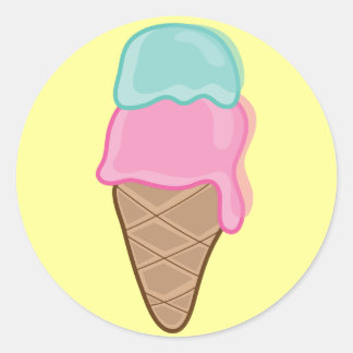 Pegatina Redonda Cono de helado retro de pastel de fresa y menta de