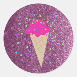 Pegatina Redonda Cono de helado rosa brillo falso