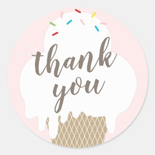 Pegatina Redonda Cono de helado rosa gracias niños