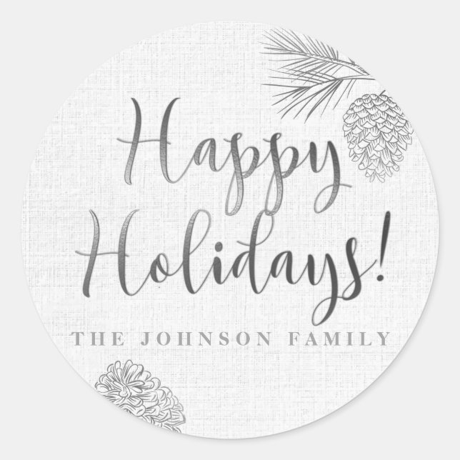 Pegatina Redonda Cono de pino plateado, feriado (Anverso)