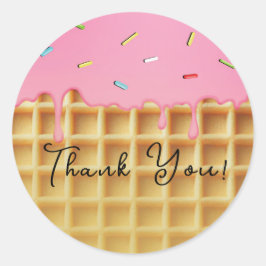 Pegatina Redonda Cono de Waffle de Helado de Fresa Cumpleaños Party