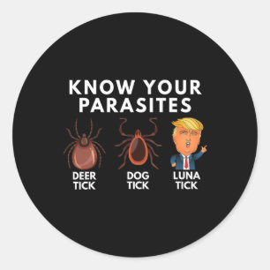 Pegatina Redonda Conoce tus parásitos perro martillo de ciervo mart