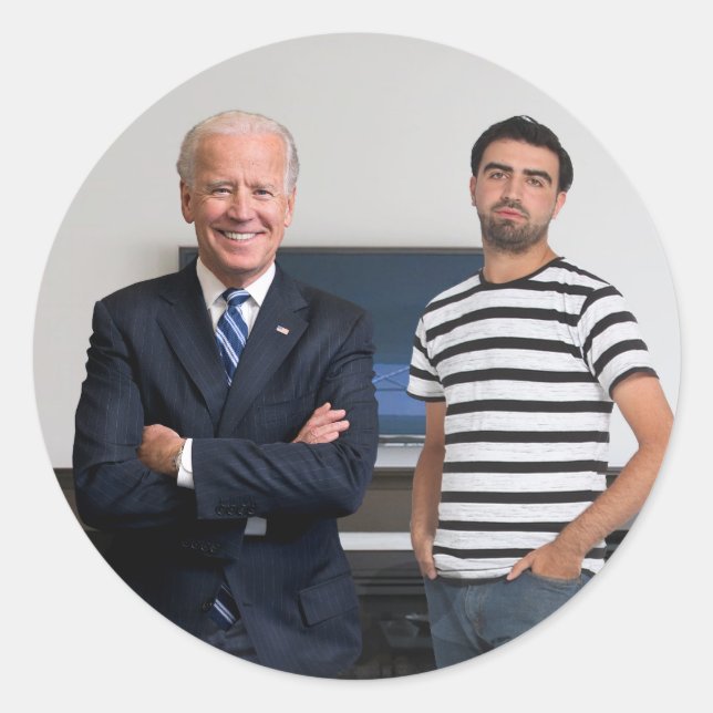 Pegatina Redonda Conoció al Presidente Joe Biden | Añadir la foto (Anverso)