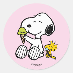 Pegatina Redonda Conos de helado de Snoopy y Woodstock