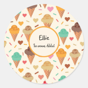 Pegatina Redonda Conos de helado patrón Personalizado personalizado