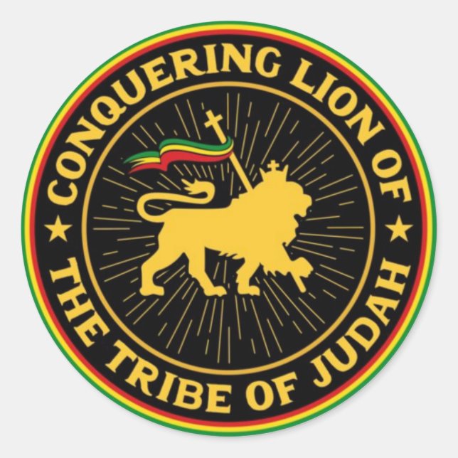 Pegatina Redonda Conquering Lion of the Tribe of Judah - Rastafari (Anverso)