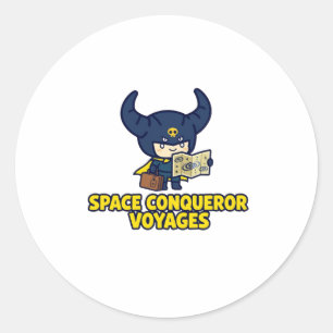Pegatina Redonda Conquistador Espacial Viajes Retro Cómic Sci-Fi Vi