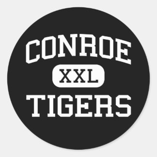 Pegatina Redonda Conroe - Tigres - Escuela Secundaria - Conroe Texa