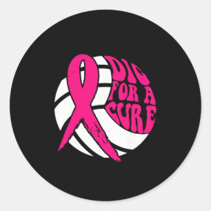 Pegatina Redonda Consciente Del Cáncer De Mama De Voleibol De Cure