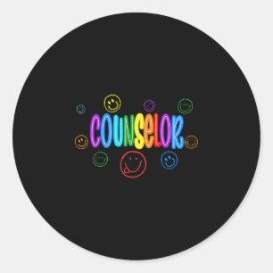 Pegatina Redonda consejero de vuelta al cole sonrisa arcoiris caras