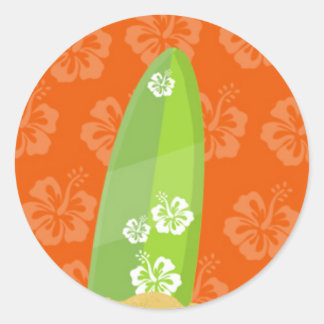 Pegatina Redonda Consejo de Surf Verde sobre el Naranja Fondo ibice