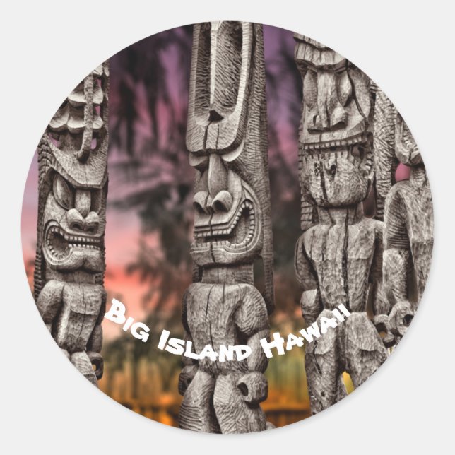 Pegatina Redonda Consejo Tribal Tiki, Kona Hawaii (Anverso)