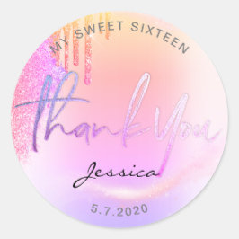 Pegatina Redonda Consejos de Purpurina de moda Holographic Gracias