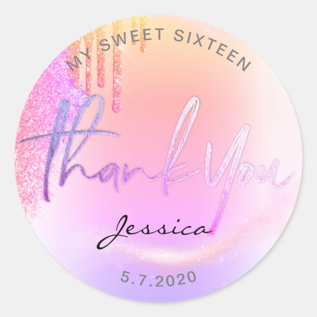 Pegatina Redonda Consejos de Purpurina de moda Holographic Gracias (Anverso)