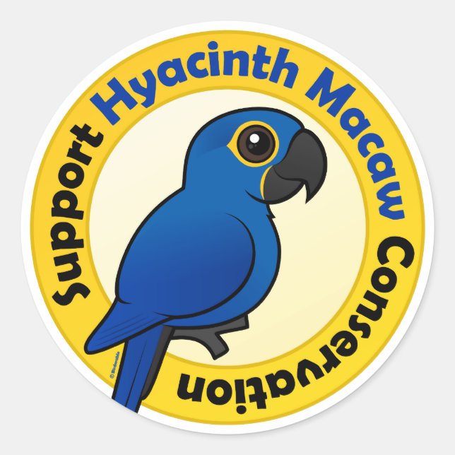 Pegatina Redonda Conservación de Hyacinth Macaw de Apoyo (Anverso)