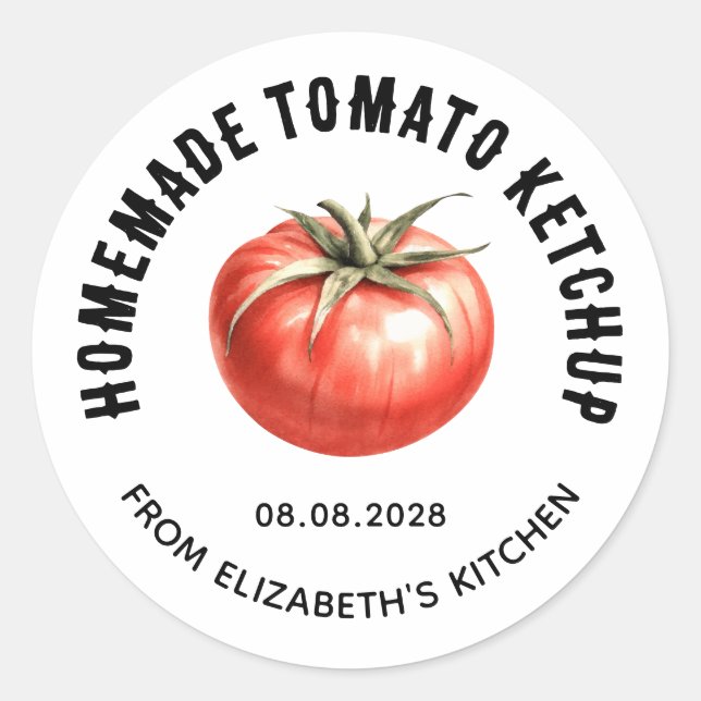 Pegatina Redonda Conservación de tomate Ketchup con tomate acuarela (Anverso)