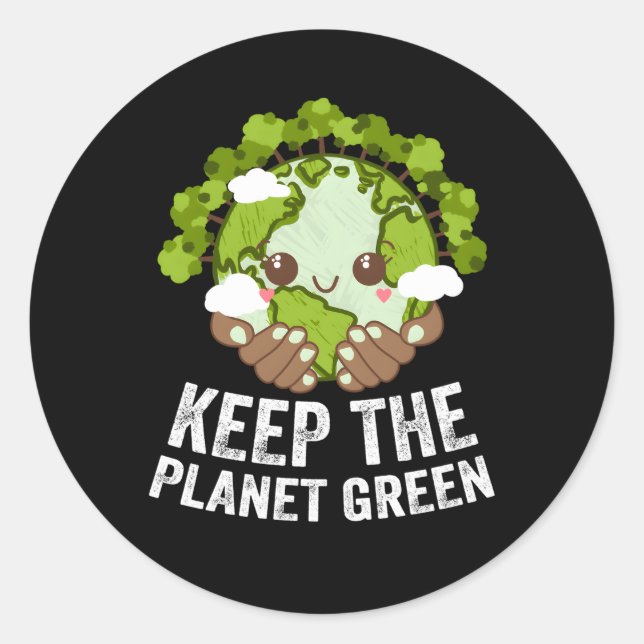 Pegatina Redonda Conservar La Madera Ecosistémica Verde Planeta (Anverso)