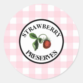 Pegatina Redonda Conservas de Fresa Retro Gingham