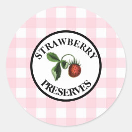 Pegatina Redonda Conservas de Fresa Retro Gingham