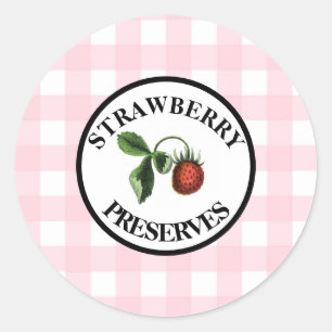 Pegatina Redonda Conservas de Fresa Retro Gingham