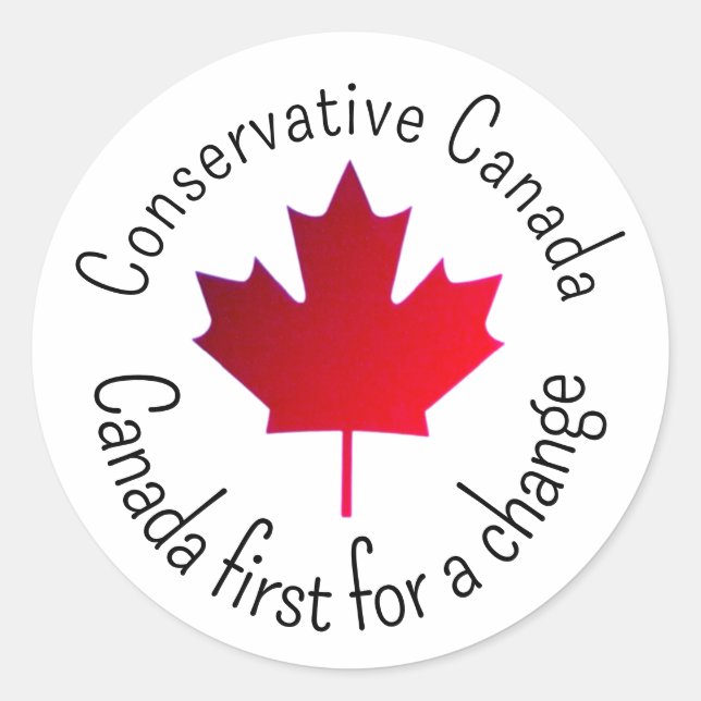 Pegatina Redonda Conservative Canada. Canada First for a change.  (Anverso)