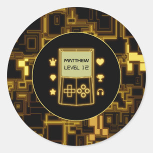 Pegatina Redonda Consola de mano de brillo amarillo